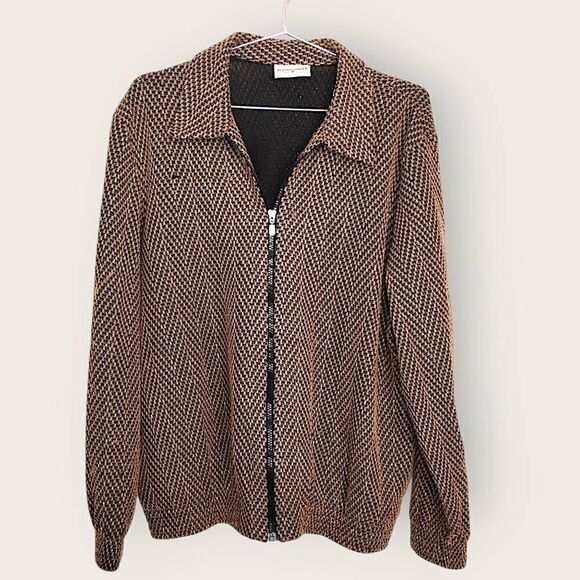 Alfred‎ Dunner Womens Jacket Sz 16 Black Gold Zip Front Tweed Vtg 80s Classicore - Picture 1 of 13